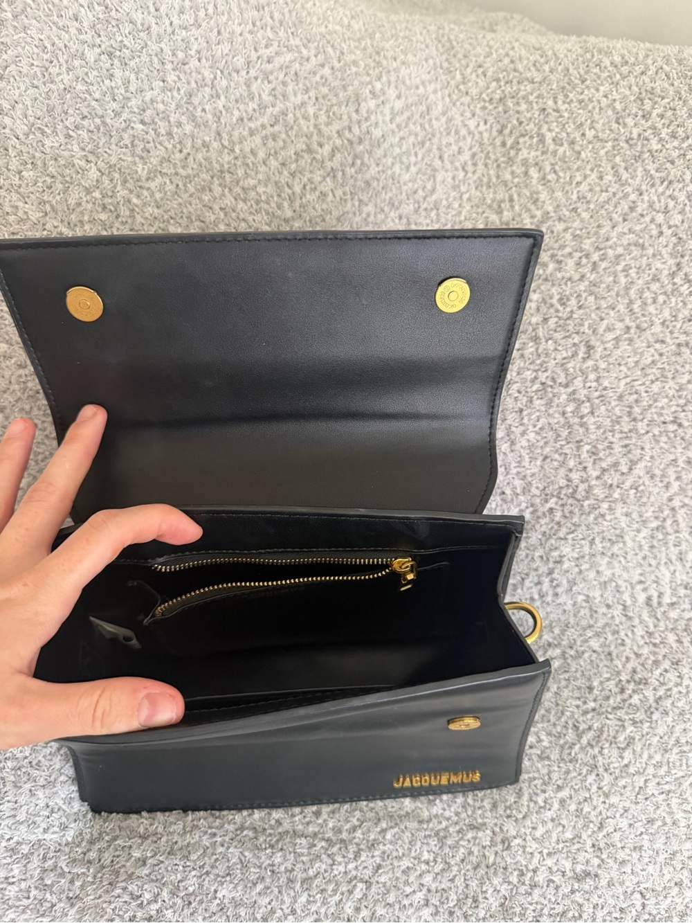 Jacquemus Black Leather Mini Top-Handle Bag with Gold Logo - Picture 4 of 12
